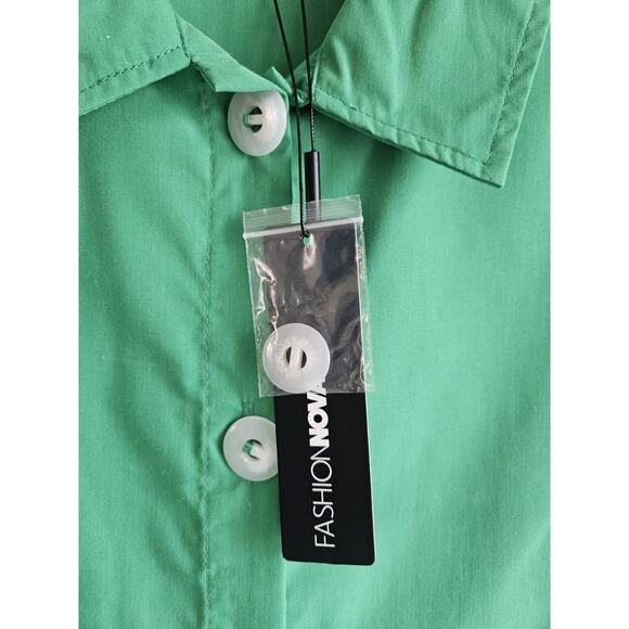 FASHION NOVA Women's M Shirt Kelly Green Button Up Long Sleeve NEW NWT - Picture 4 of 10